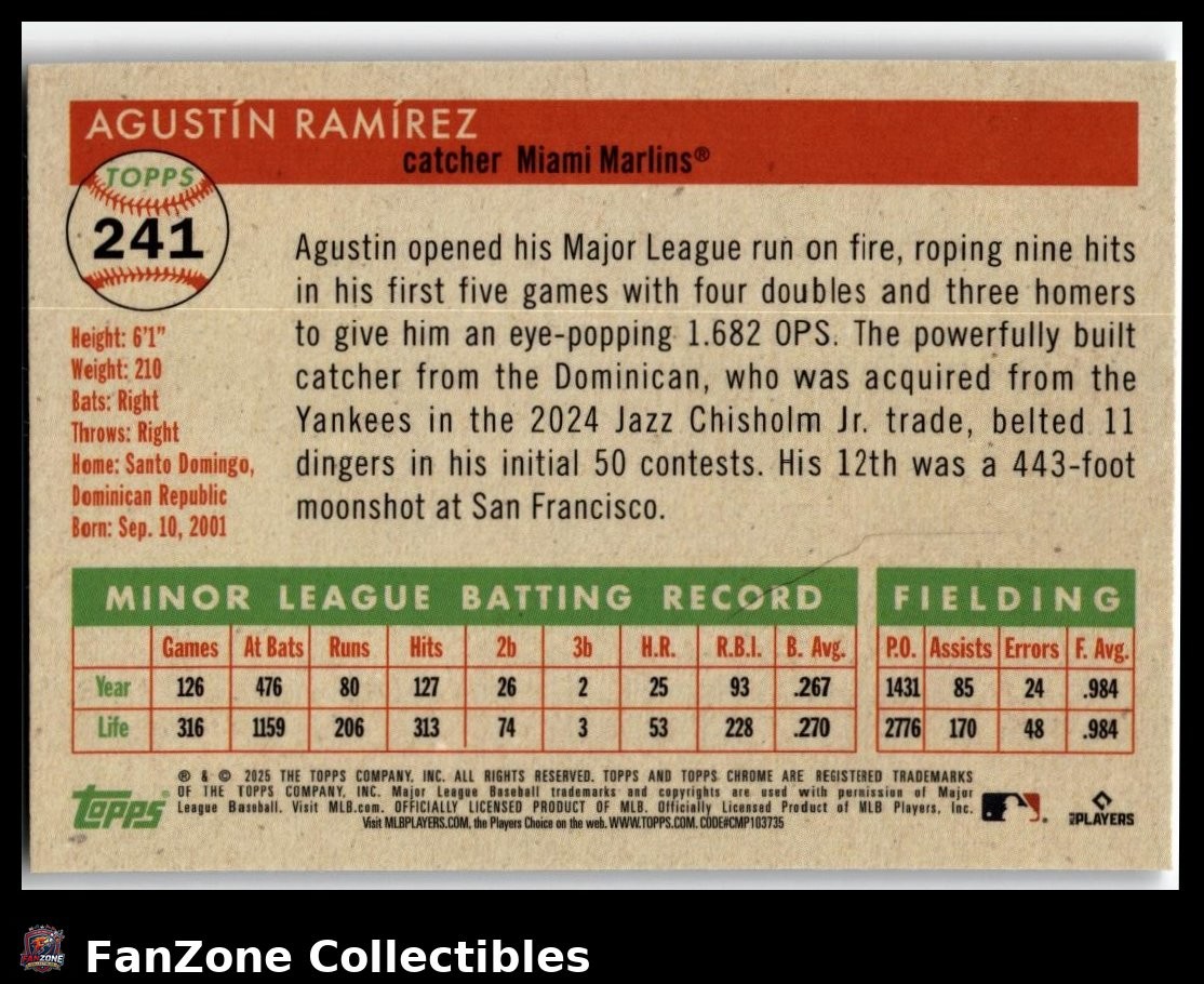 2025 Topps Chrome Platinum Anniversary Baseball #241 Marlins AGUSTIN RAMIREZ RC