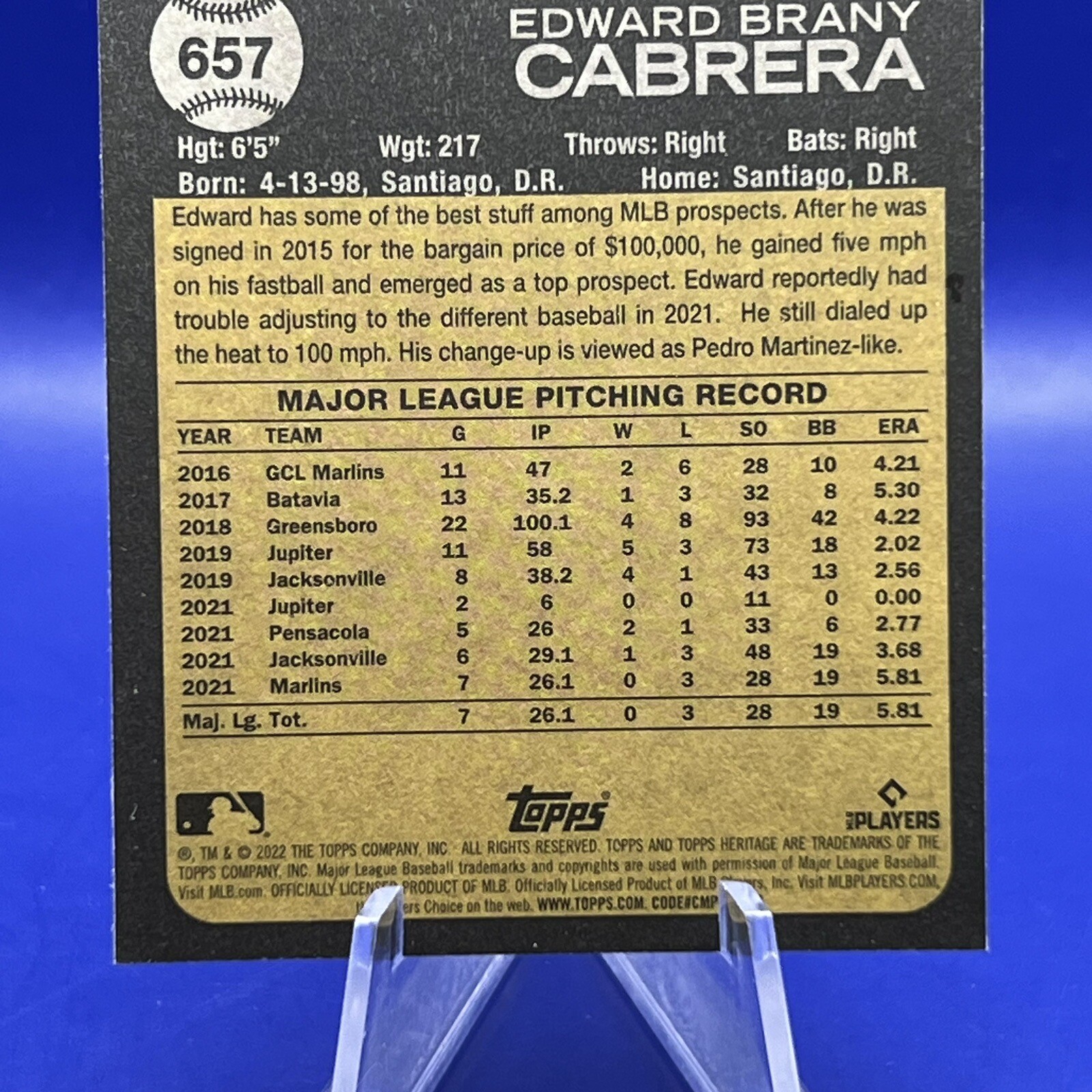 Edward Cabrera 2022 Topps Heritage High Number Purple Chrome Rookie