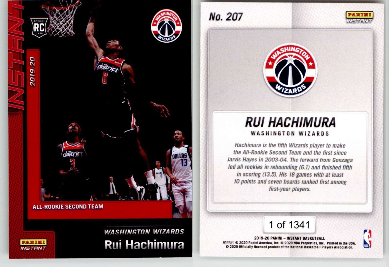 Rui Hachimura 2019-20 Panini Instant All-Rookie 1st Team #207 /1341 Wizards