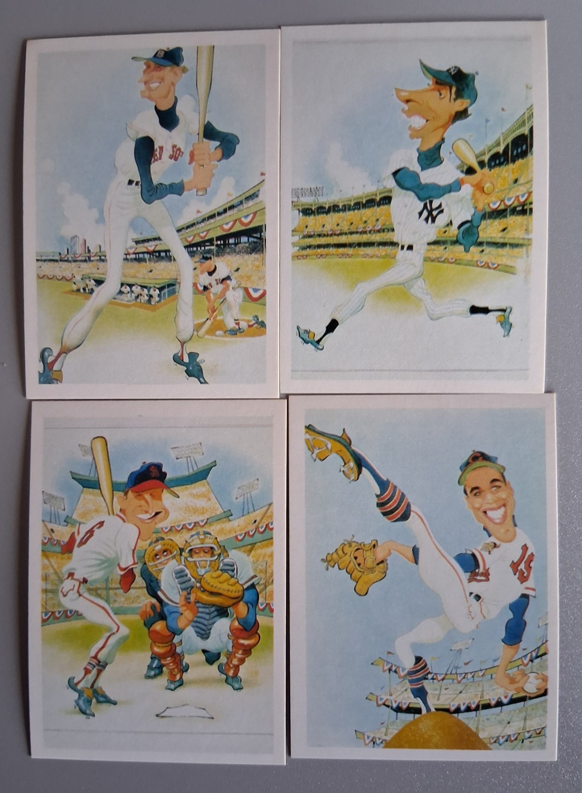 1985 Baseball Greats Caricatures 10 Card Set, Williams, Mantle, Mays, DiMaggio.
