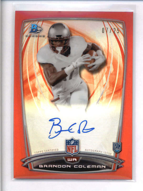 BRANDON COLEMAN 2014 BOWMAN RED REFRACTOR ROOKIE AUTOGRAPH AUTO #07/25 AH9714