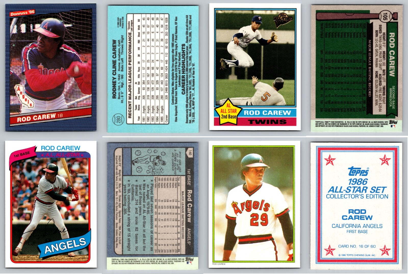 Rod Carew 4 Card Lot – Twins / Angels HOF