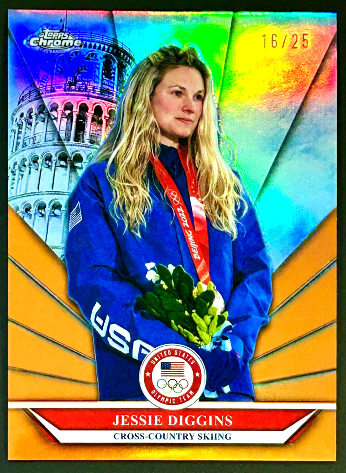 2026 Topps (CHROME) (BUONGIORNO ORANGE #16/25) Jessie Diggins #BU-8 – NM+ Cond