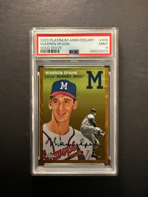 2023 Topps #438 Platinum Anniversary Warren Spahn Gold Wave 43/50 PSA 9