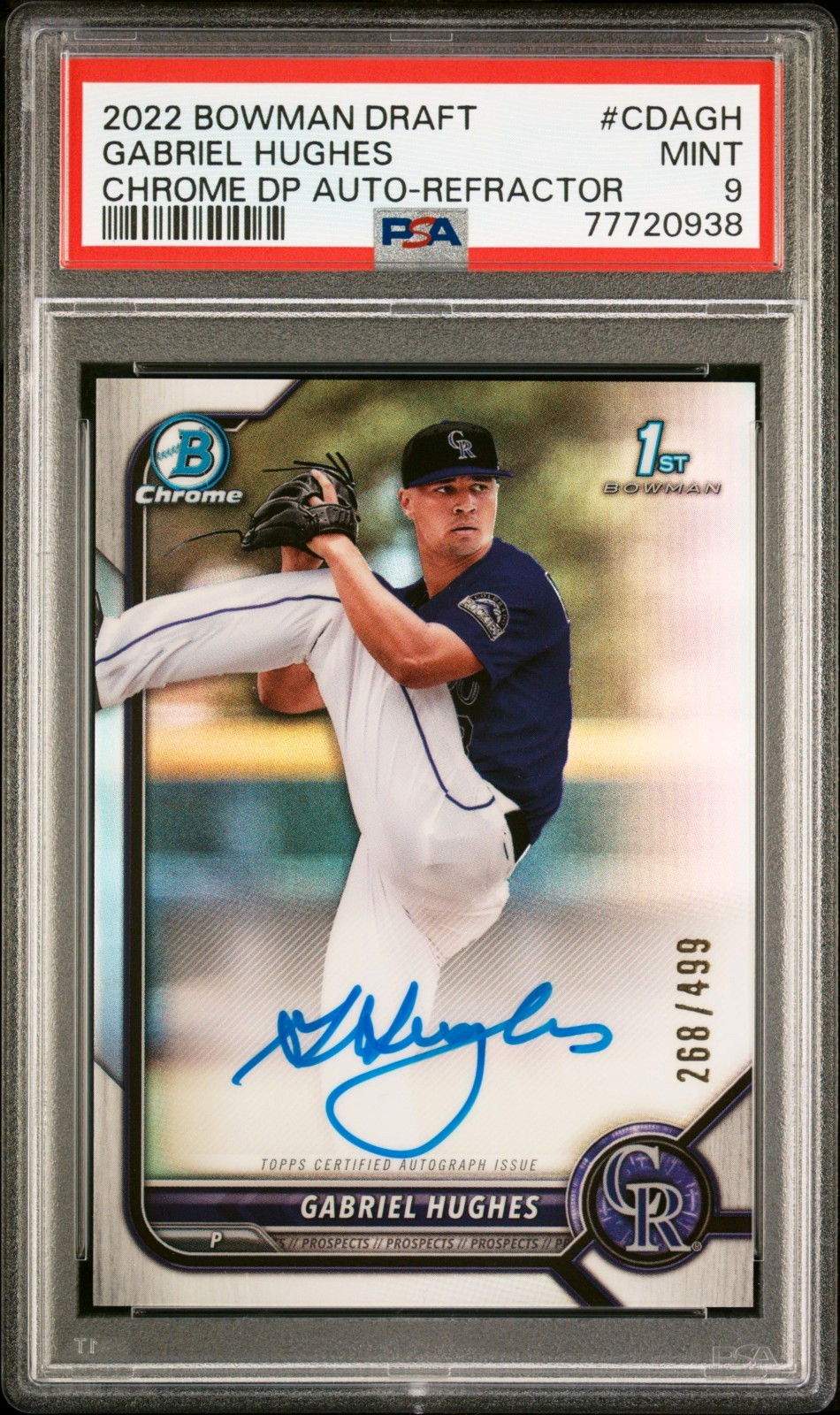 2022 1st Bowman Draft REFRACTOR RC AUTO Gabriel Hughes PSA 9! Autograph /499