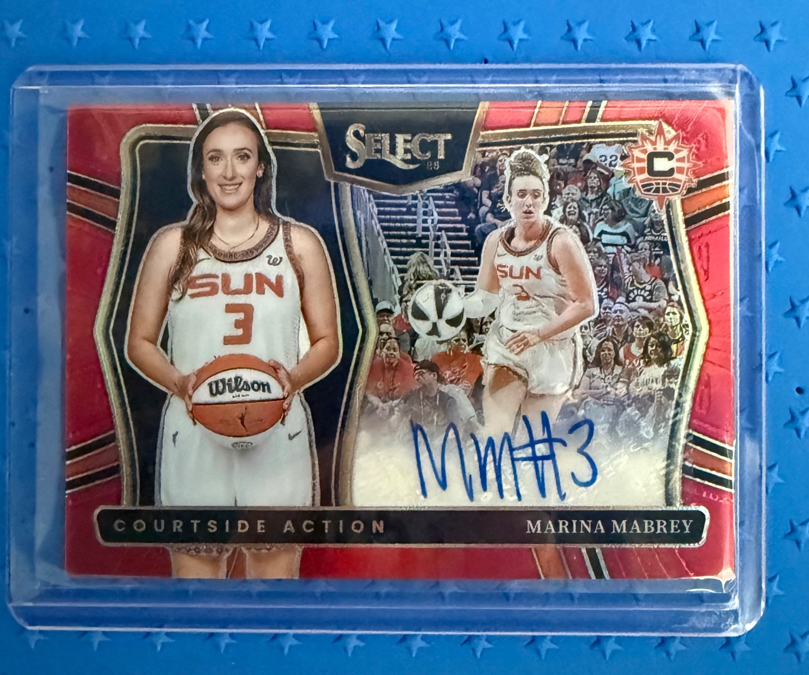 2025 WNBA Select Marina Mabrey Courtside Action Red Auto /99