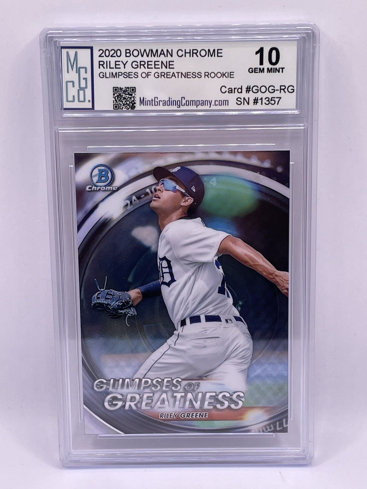 2020 BOWMAN CHROME ROOKIE RILEY GREENE GLIMPSES OF GREATNESS MGCo. Gem Mint 10!