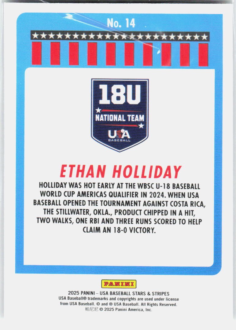 2025 Panini Stars & Stripes USA Baseball #14 Ethan Holliday