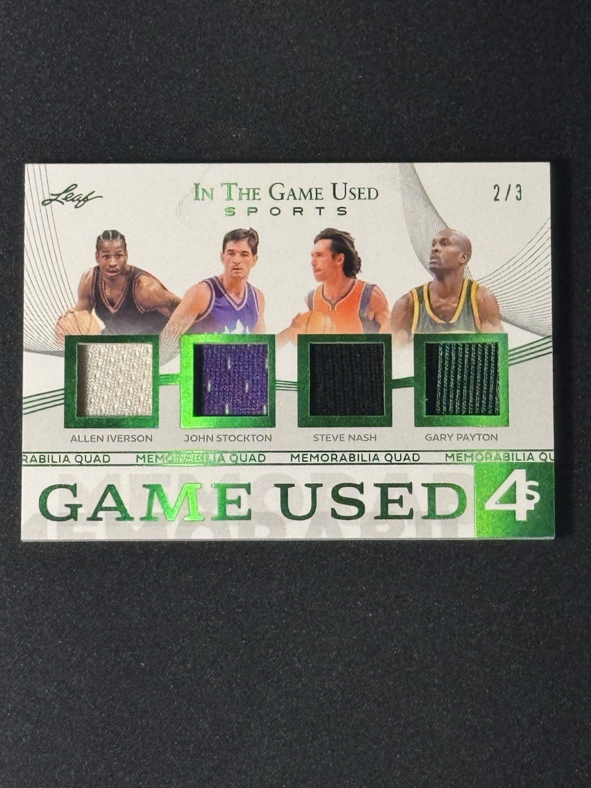 2025 Leaf In The Game Used QUAD PATCH IVERSON STOCKTON NASH PAYTON #2/3 4S