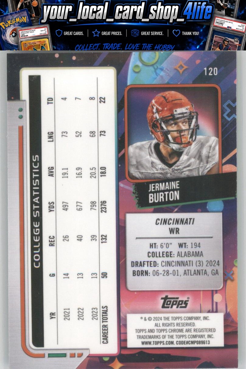 2024 Topps Chrome Cosmic #120 Jermaine Burton Rookie Cincinnati Bengals