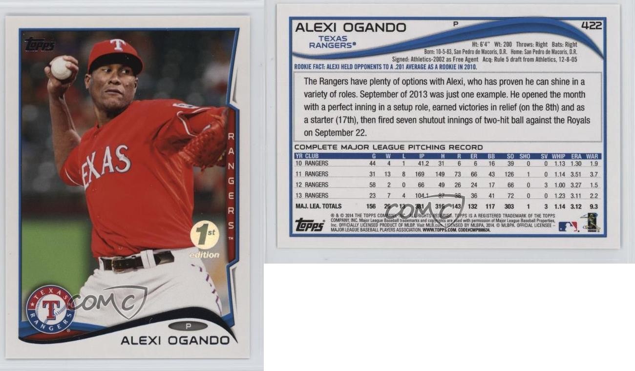 2014 Topps Access Pass Redemption 1st Edition /10 Alexi Ogando #422 1h1