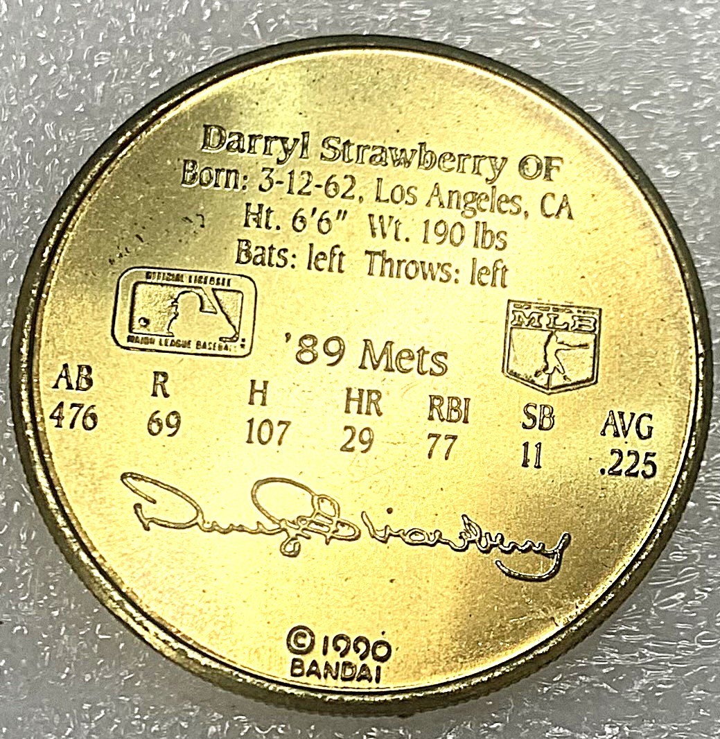 1990 Darryl Strawberry Medal – NY Mets Bondai – 1989 Stats – 32MM – 20