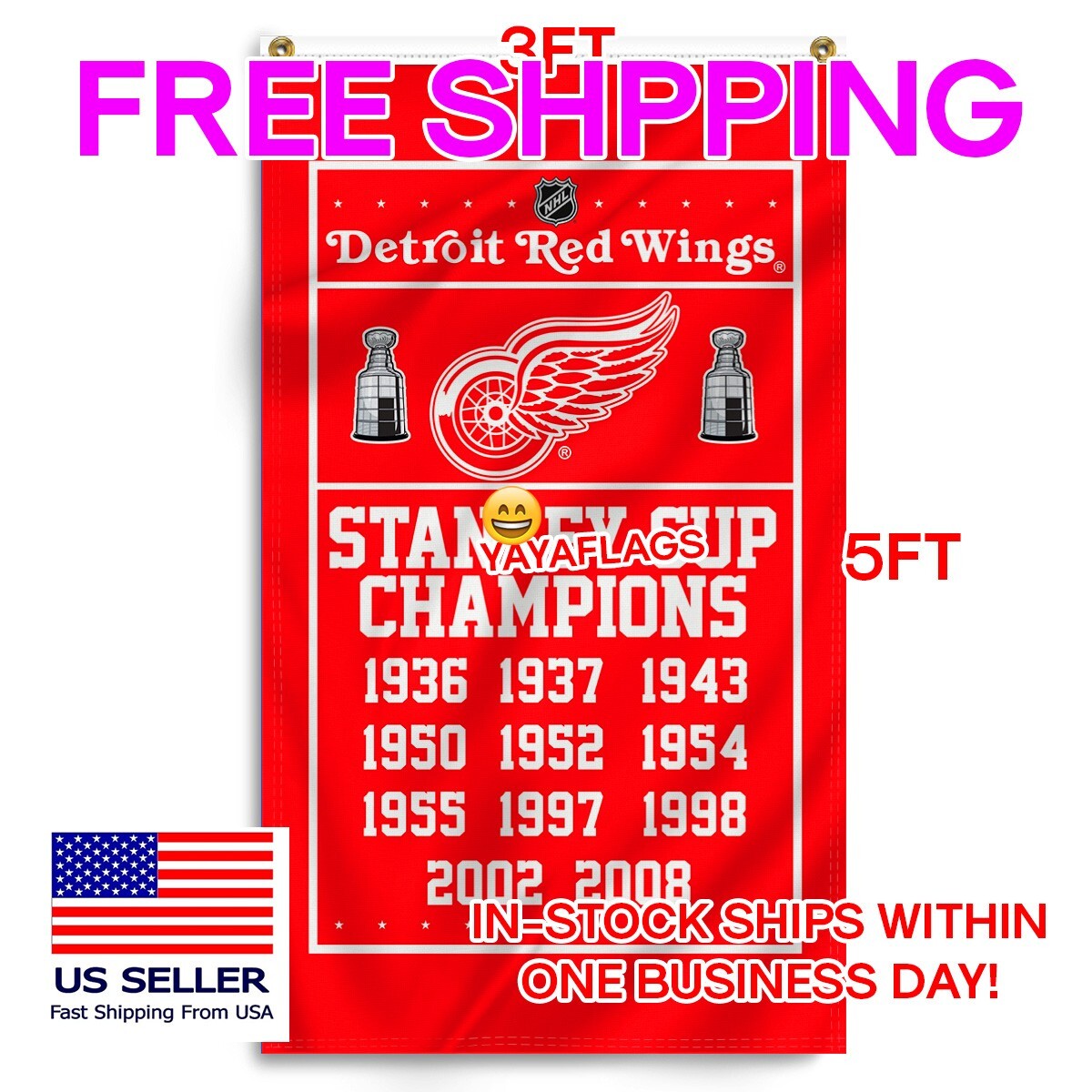 Detroit Red Wings Flag Banner 3×5 FT Hockey Team Fans Champions NHL