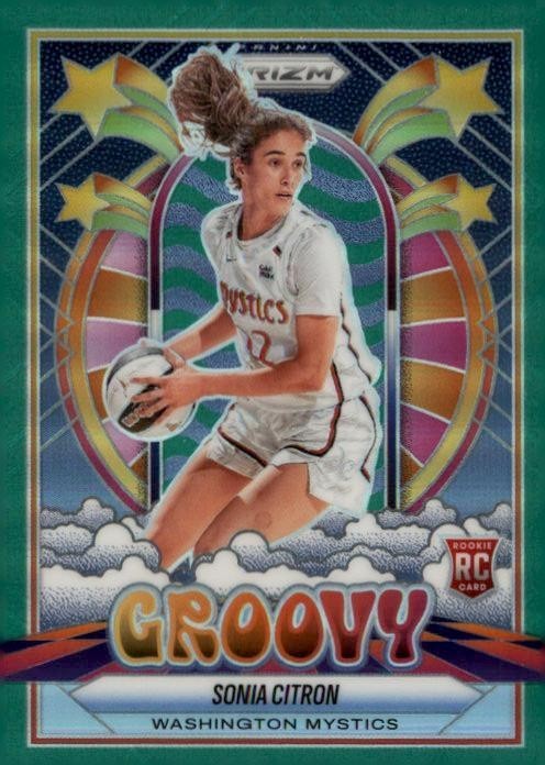 2025 Panini WNBA Prizm Groovy #13 Sonia Citron RC Green Prizm Mystics