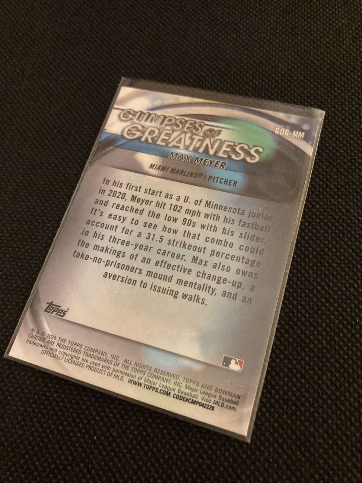 2020 Topps Bowman Chrome Max Meyer Glimpses of Greatness Baseball Card # GOG-MM