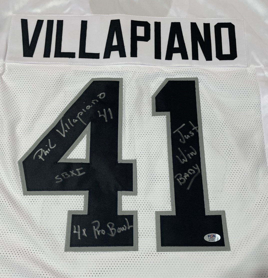OAKLAND RAIDERS PHIL VILLAPIANO #41 SIGNED MULTI INSCRIBED JERSEY PSA EXCLUSIVE
