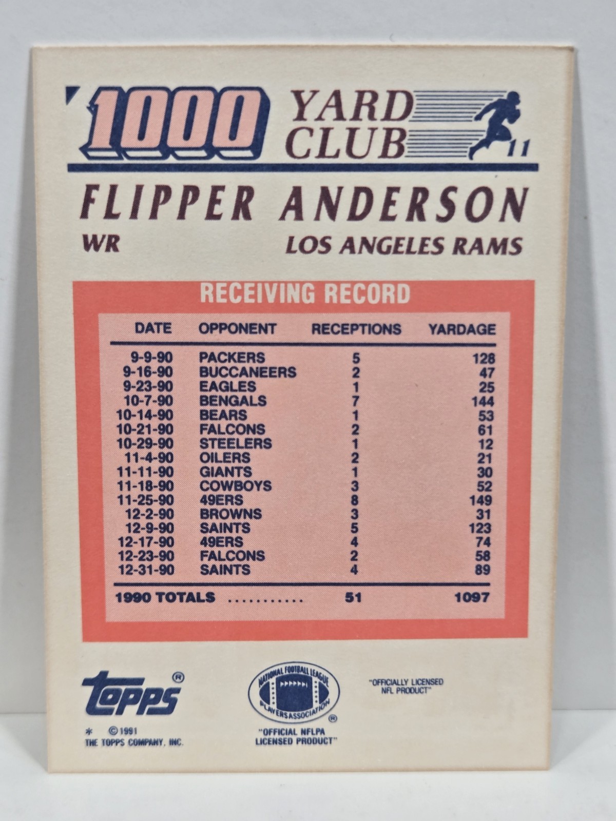 1991 Topps 1000 Yard Club Flipper Anderson #11