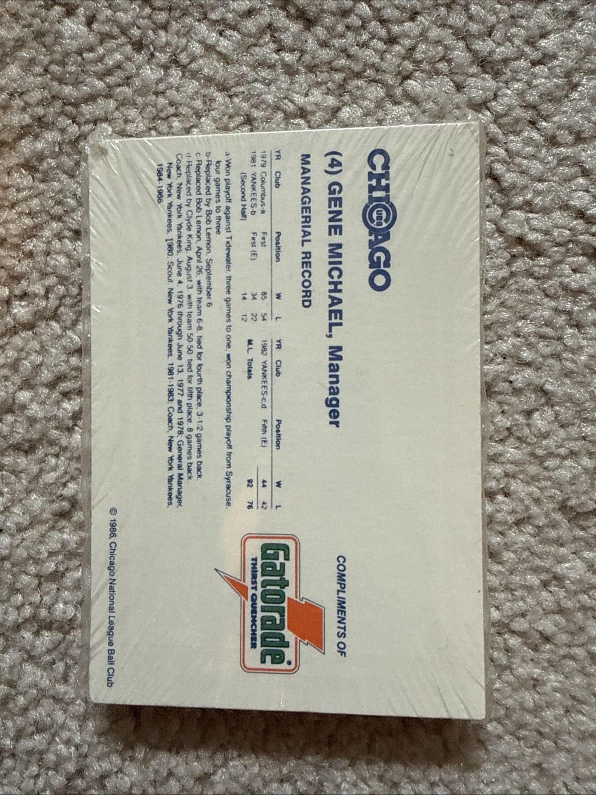 1986 Gatorade Chicago Cubs Complete Set Sealed-Ryne Sandberg-Rare Team Issue