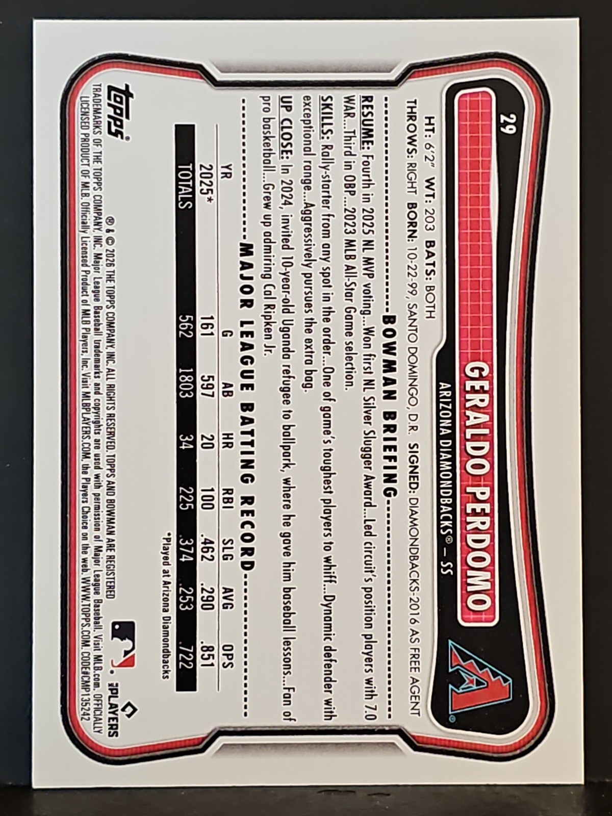 2026 Bowman #29 Geraldo Perdomo DIAMONDBACKS