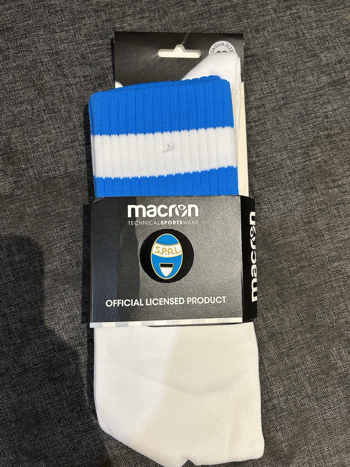 Italian Serie A/B. Macron FC Spal Football Socks. New,Blue & White.Size 7-11.5.