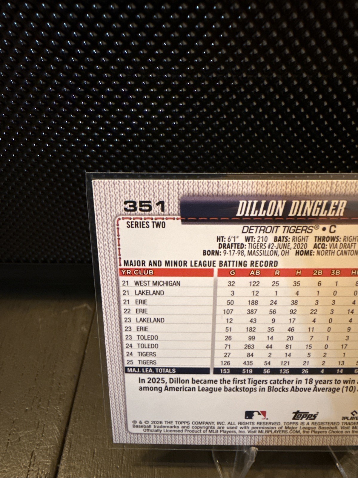 2026 Topps Series 2 Dillon Dingler Green Holo Foil /99 #351 Detroit Tigers 49/99