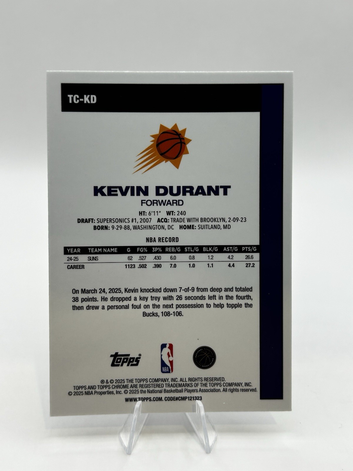 KEVIN DURANT 2025-26 Topps Chrome Silver Pack Mojo Refractor #TC-KD Suns