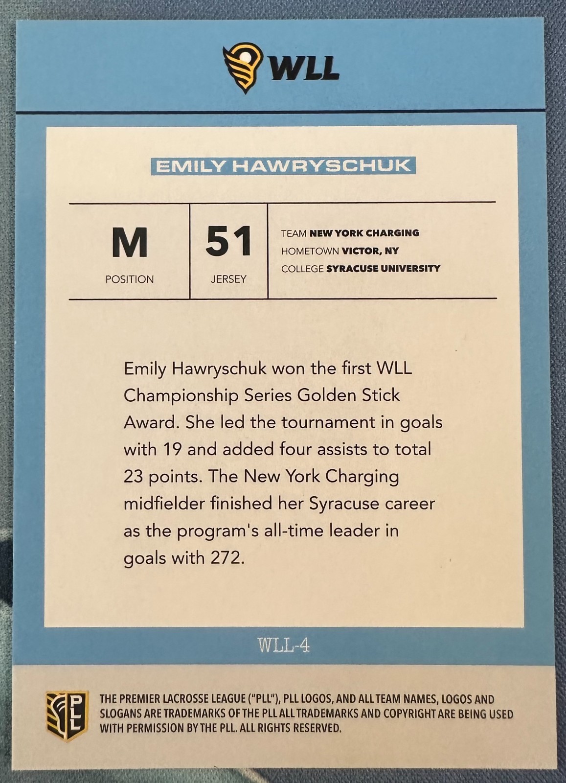 EMILY HAWRYSCHUK 2026 PREMIER LACROSSE FIELDSIDE II WLL ROOKIE RC SP #WLL-4