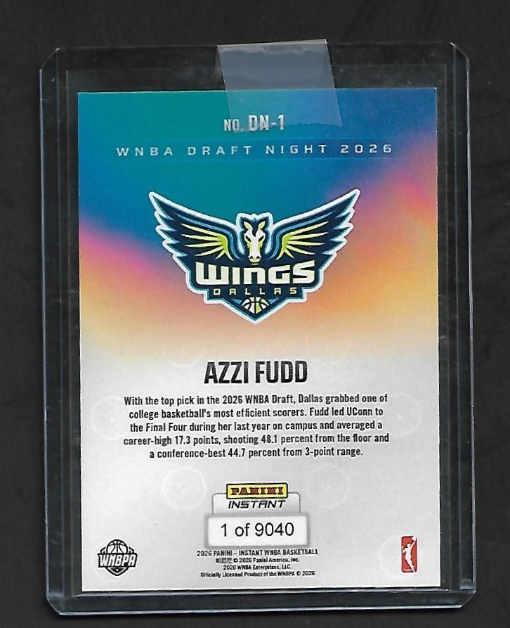 Azzi Fudd 2026 Panini Instant WNBA Draft Night Rookie Card DN-1 RC #1 IN HAND