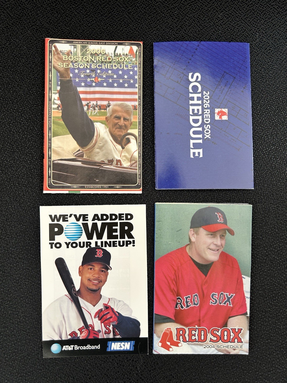 Four Boston Red Sox Baseball Pocket Schedules 2026, 2006, 2004, 2001