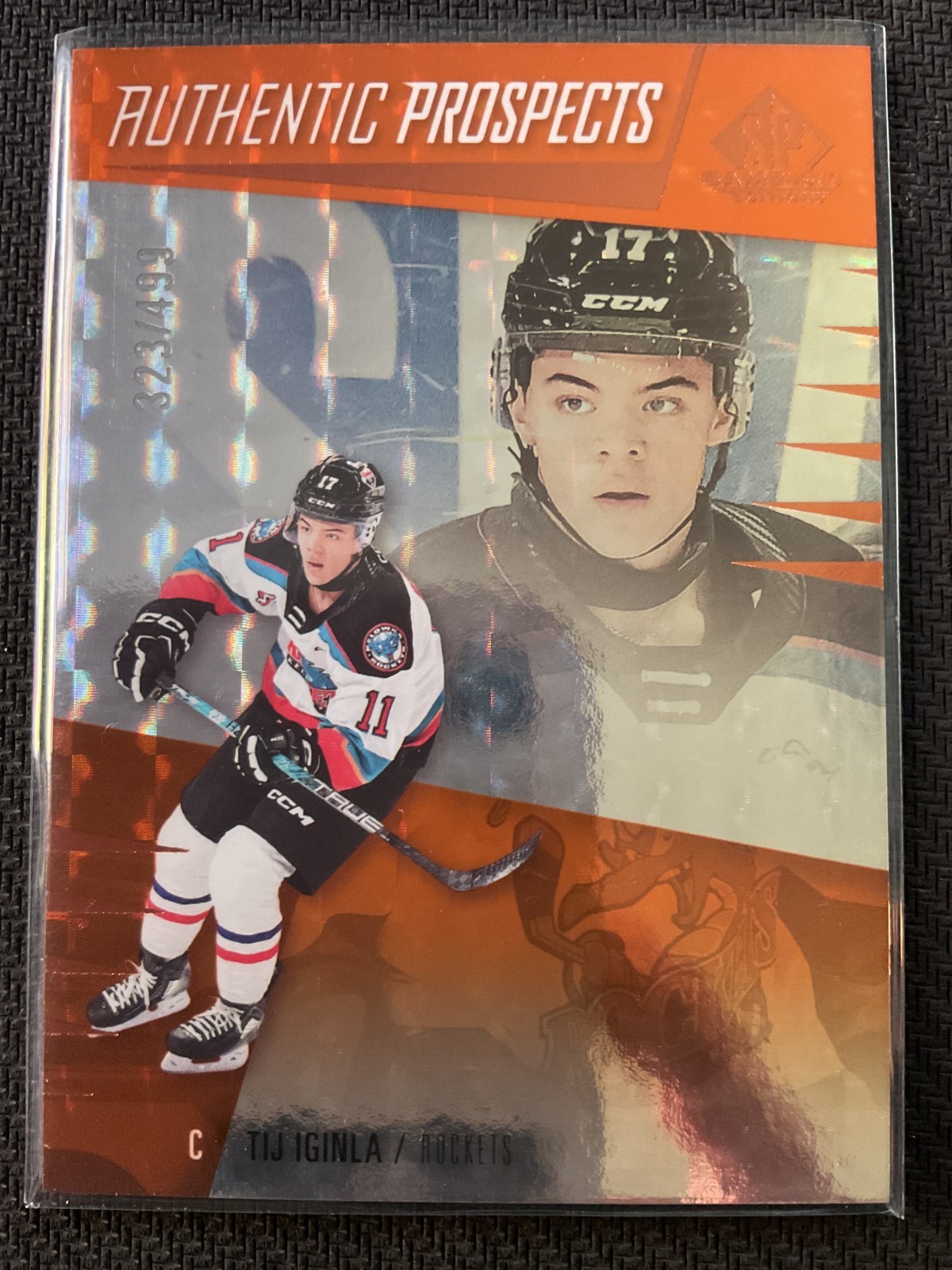 Tij Iginla 2023-24 Upper Deck CHL SP Game Used Orange Foilboard RC Card #323/499
