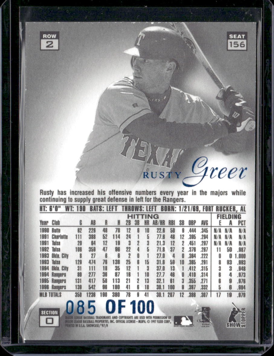 1997 Flair Showcase #156 Rusty Greer Legacy Collection Row 2 (Style) #/100
