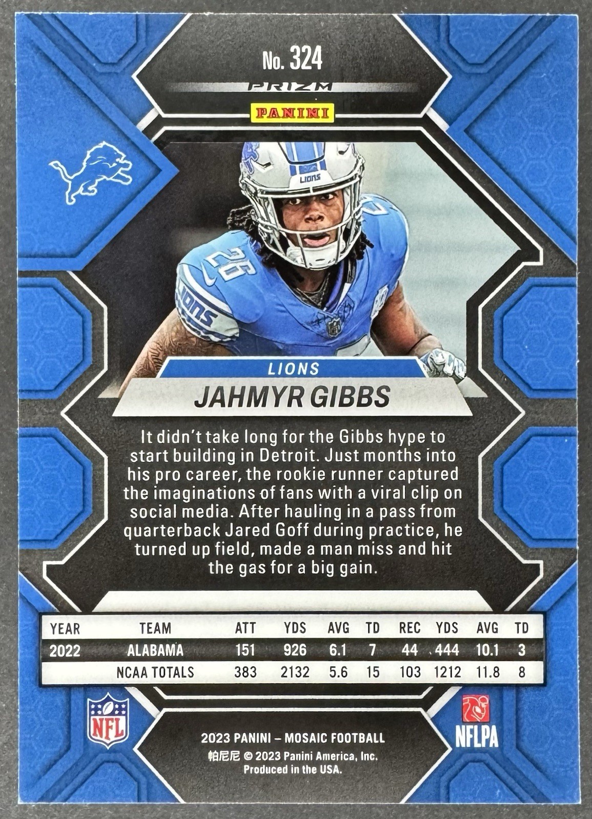2023 Panini Mosaic – Rookies Jahmyr Gibbs #324 Green Mosaic Prizm (RC)