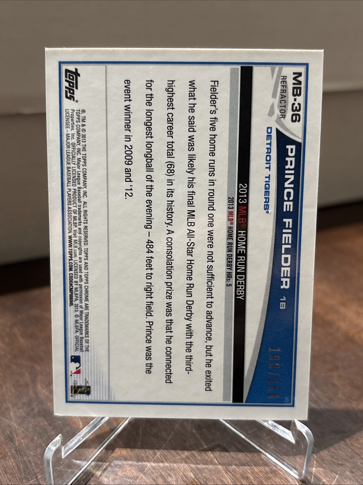 2013 Topps Chrome Update – Prince Fielder #MB-36 Gold Refractor /250