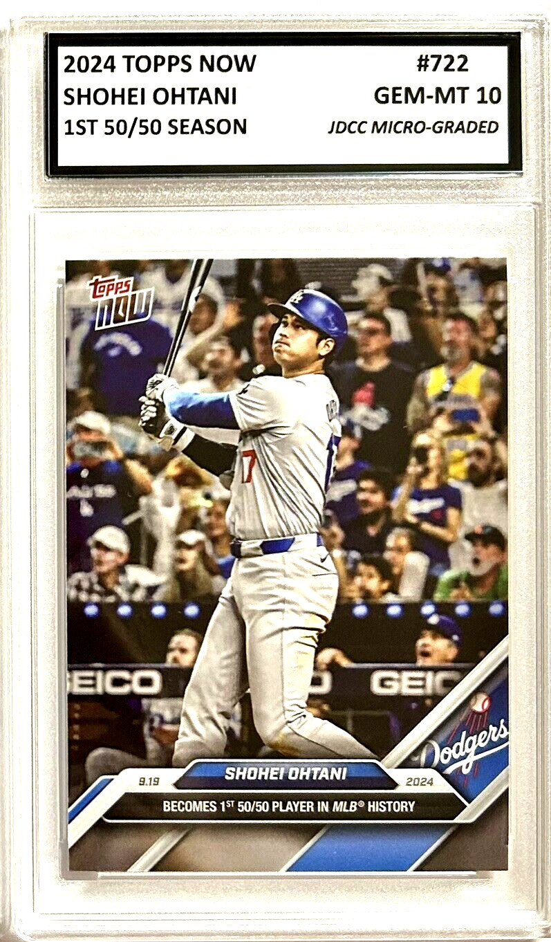 SHOHEI OHTANI 2024 TOPPS NOW 1st MLB 50/50 Season GRADED GEM-MT 10 #722. COA!