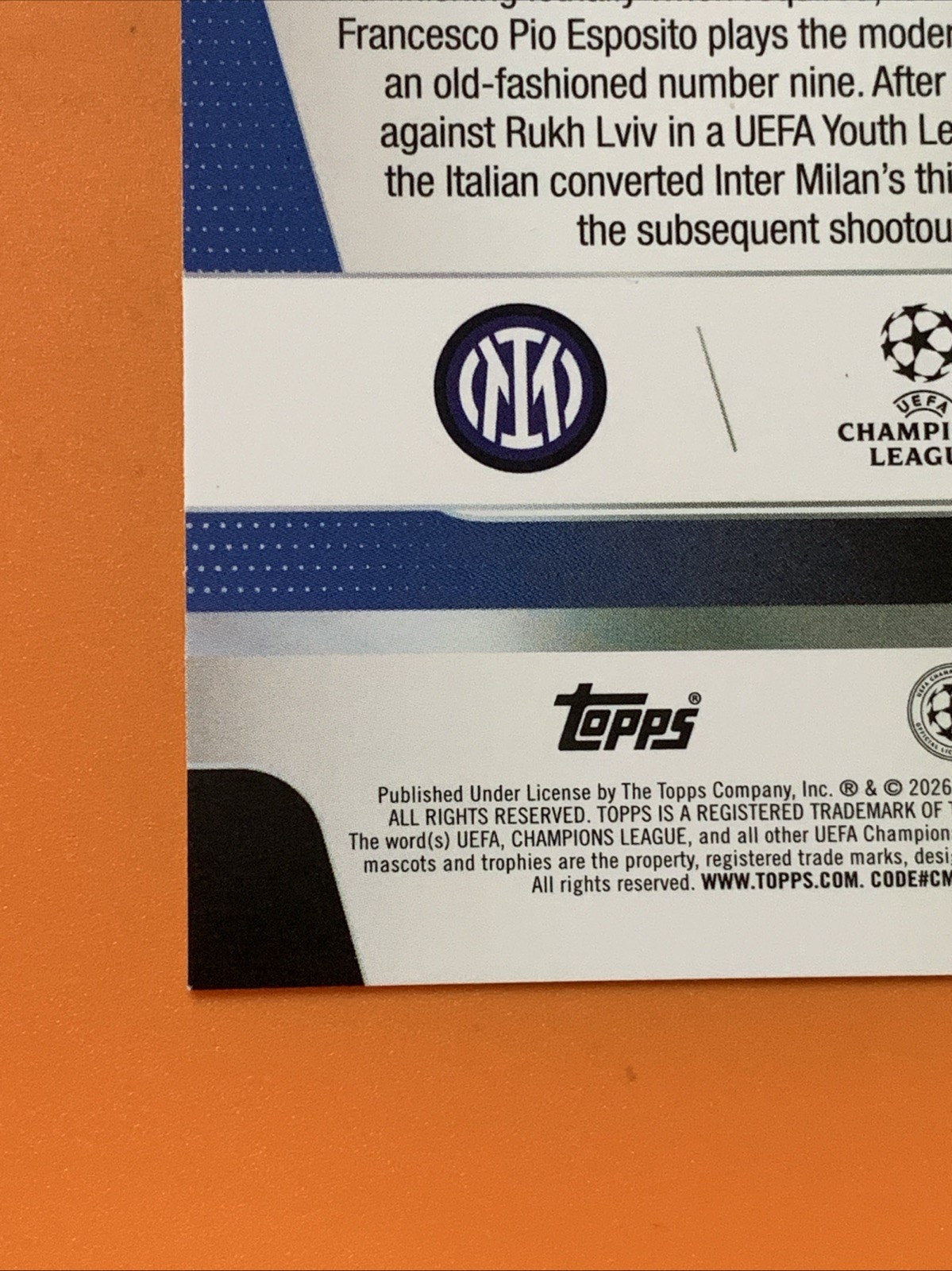 2025-26 Topps Uefa Club Competitions – Francesco Pio Esposito #163 (RC)