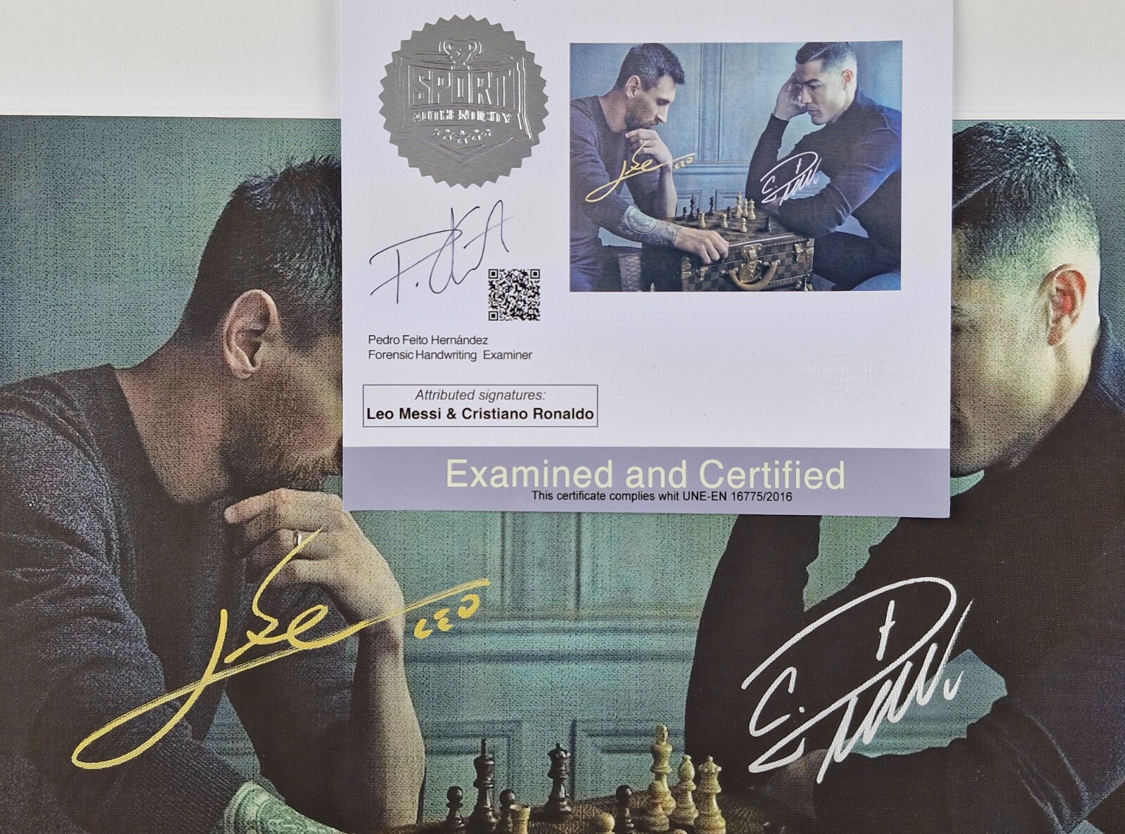 Lionel Messi-Cristiano Ronaldo canvas Hand Signed framed w/COA free shipping