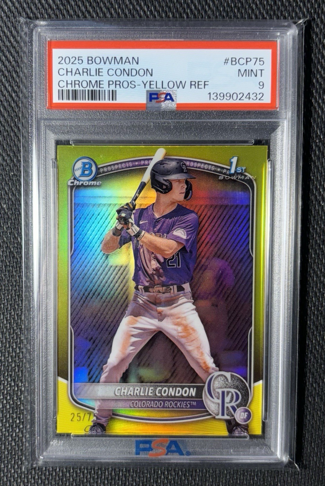 2025 Bowman Charlie Condon 1st Yellow Refractor /75 #BCP-75 Psa 9