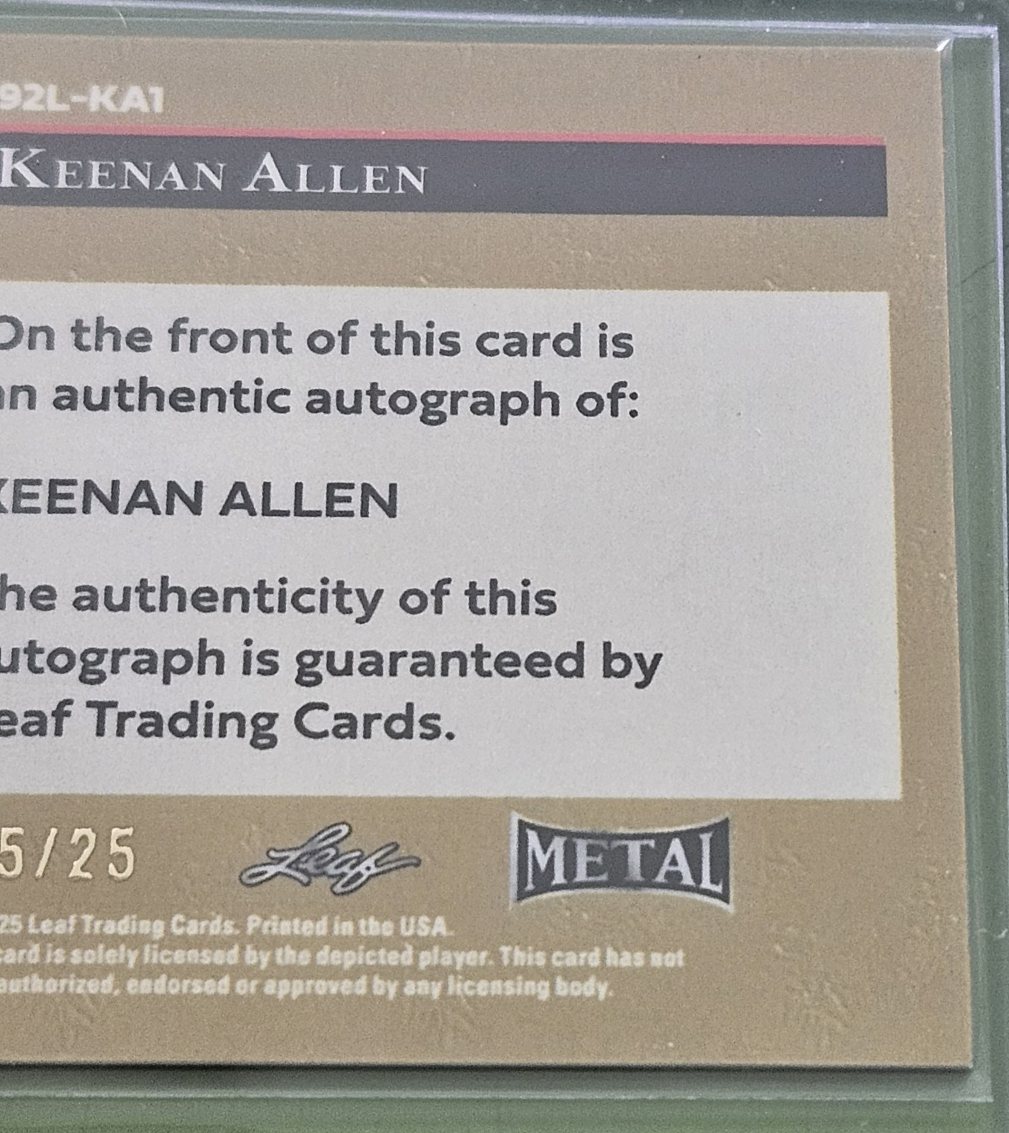 🏉2025 Leaf Metal Keenan Allen Autograph #15/25🏉
