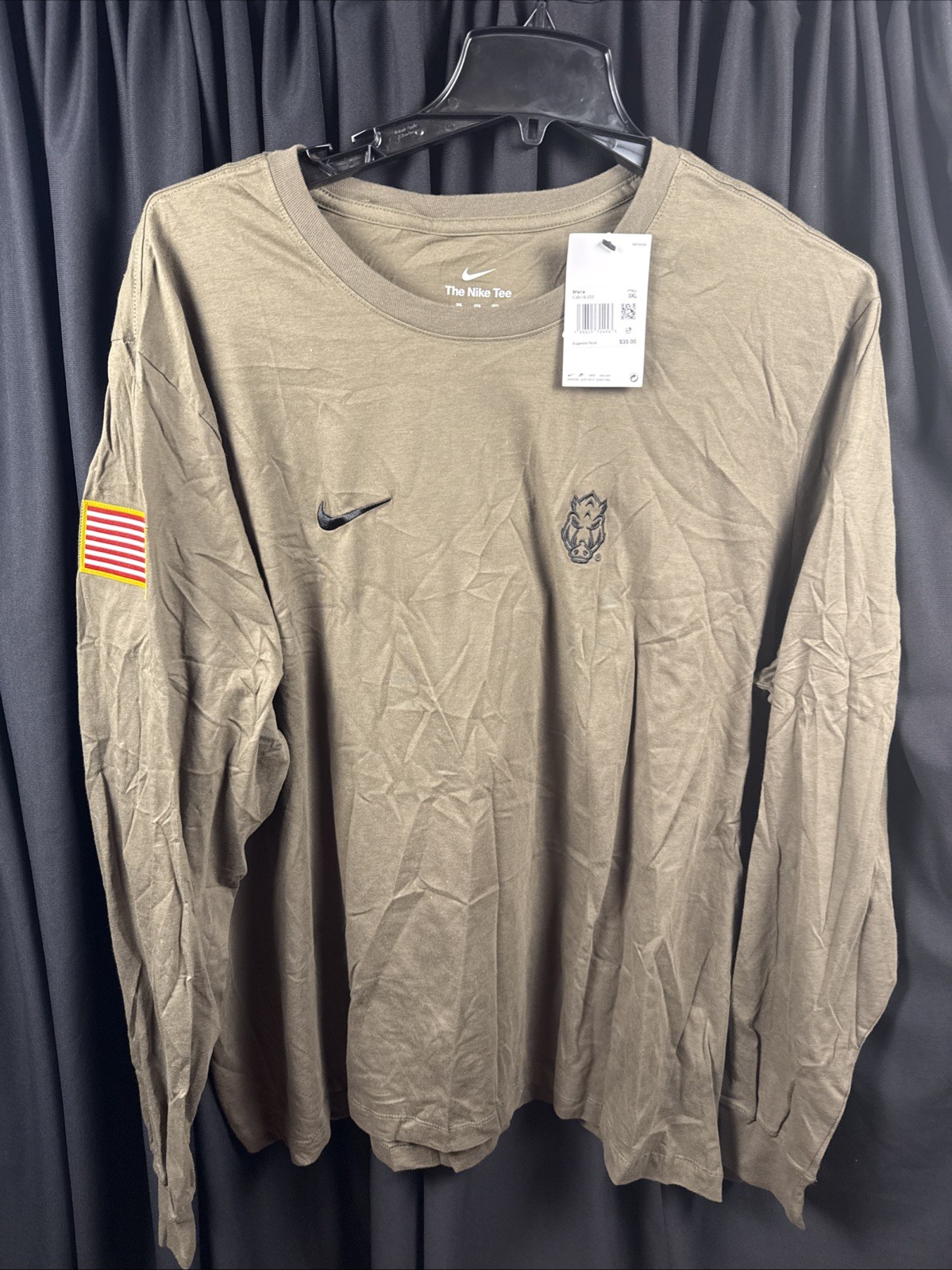 Arkansas Razorbacks Salute to ServiceNike Long Sleeve Green Shirt Men’s SZ XXXL