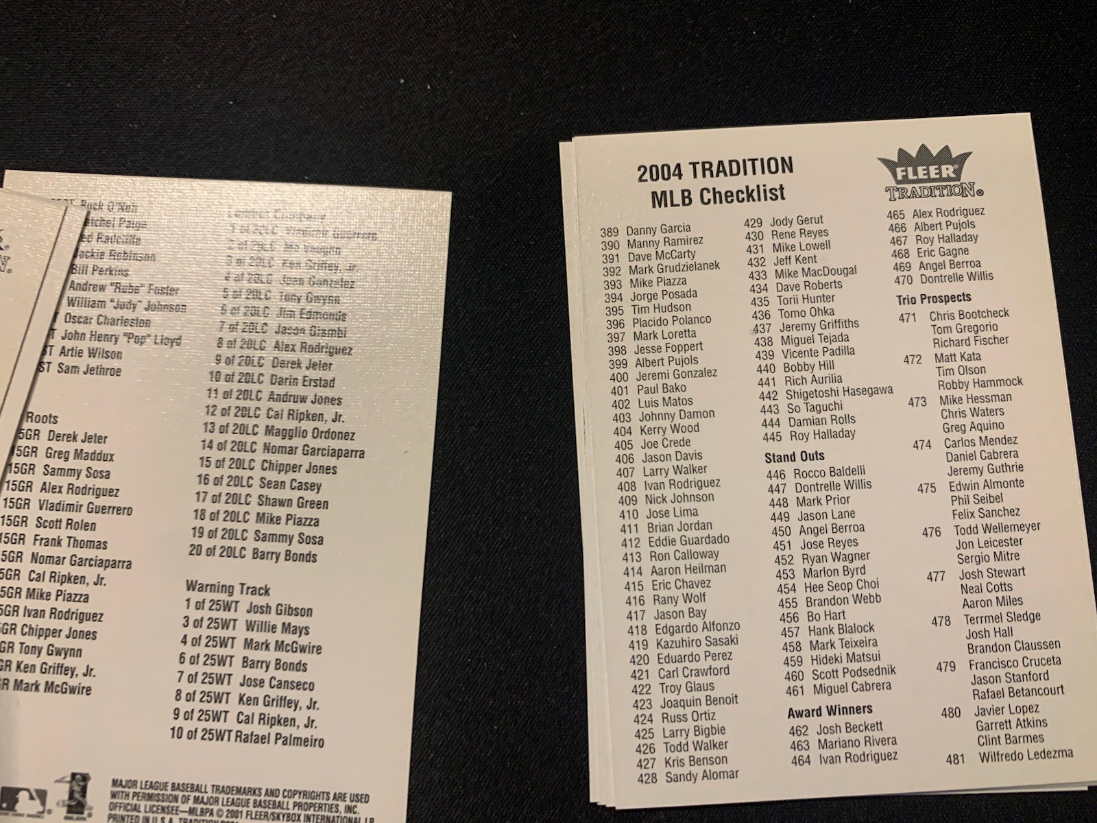 2001 & 2004 Fleer Tradition MLB Checklist (Free shipping & multiple options)