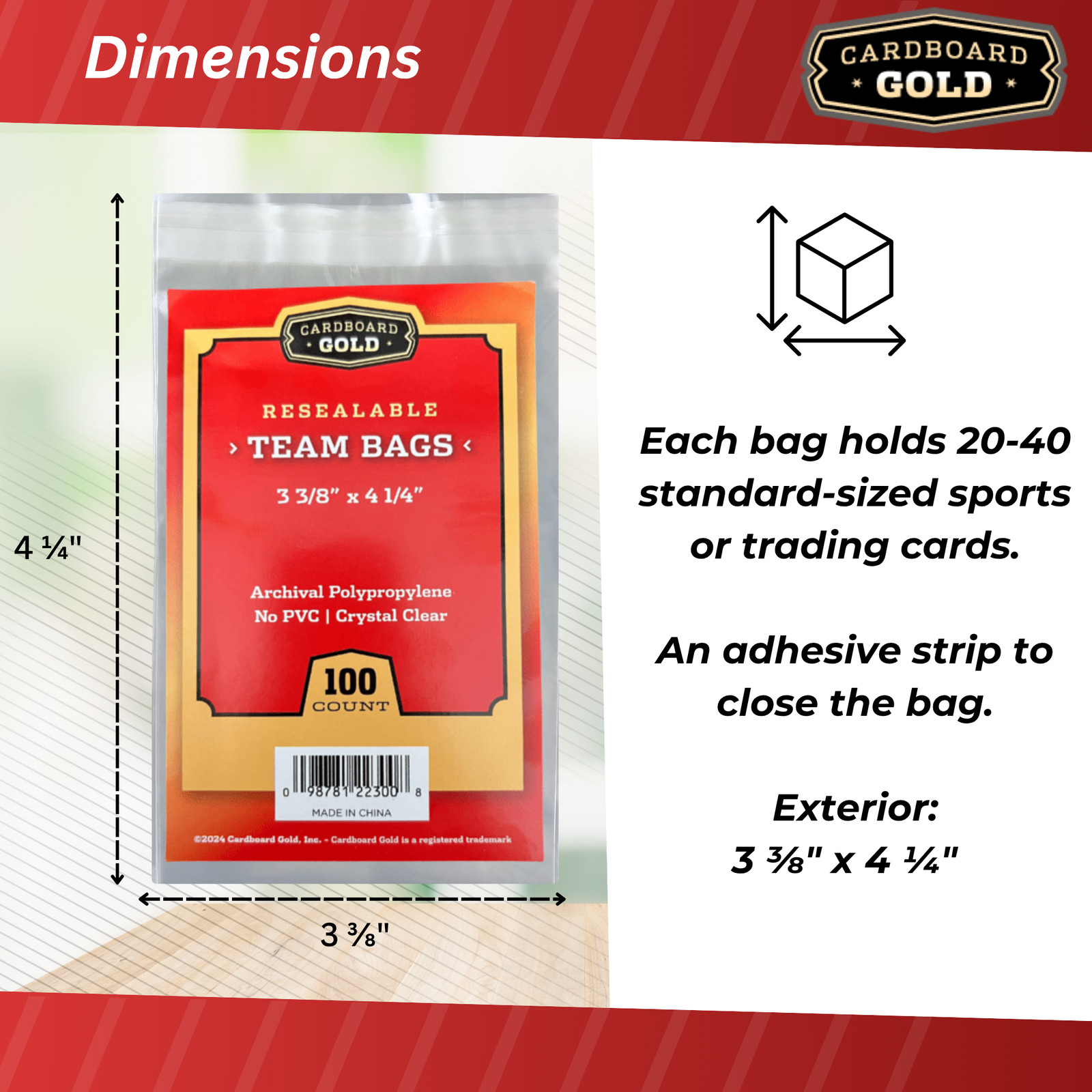 CBG 5000 ct Resealable Sports Card Team Set Bags Cardboard Gold FREE SHIPPING