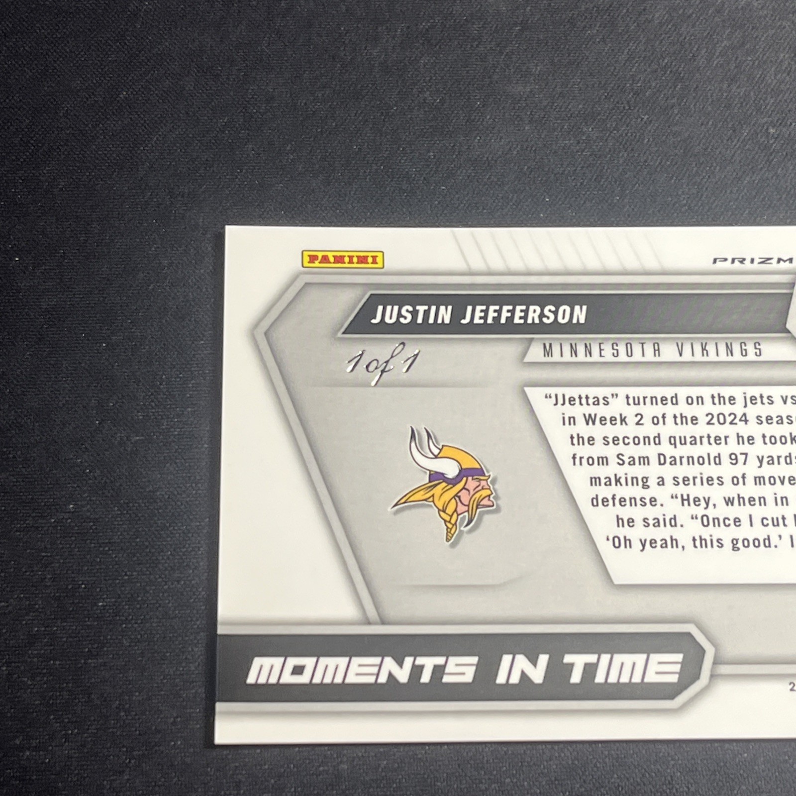 2025 Panini Mosaic Justin Jefferson Moments In Time 1/1 Black SSP Vikings NFL