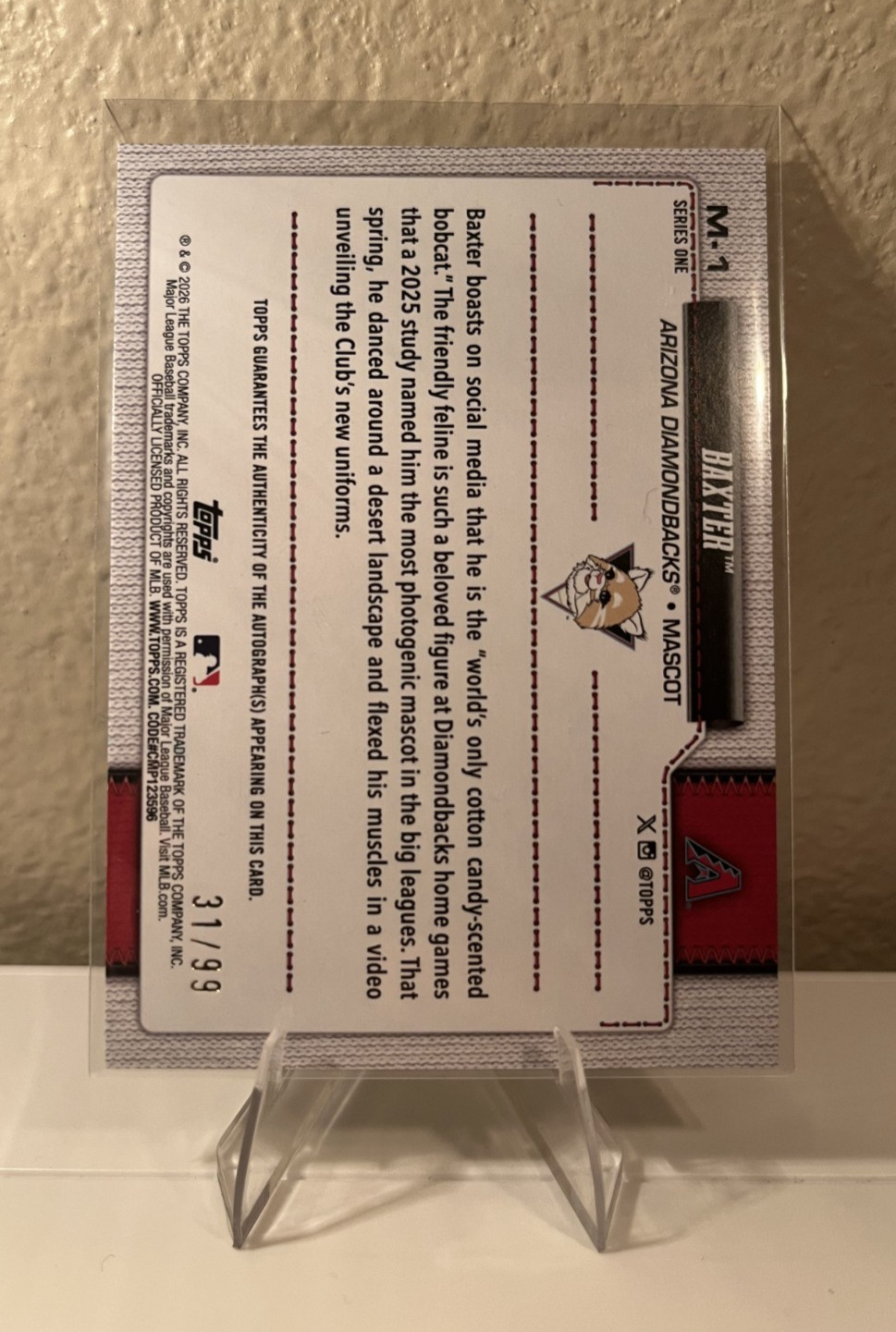 2026 Topps Series 1 BAXTER Mascot AUTO Arizona Diamondbacks #M-1 /99