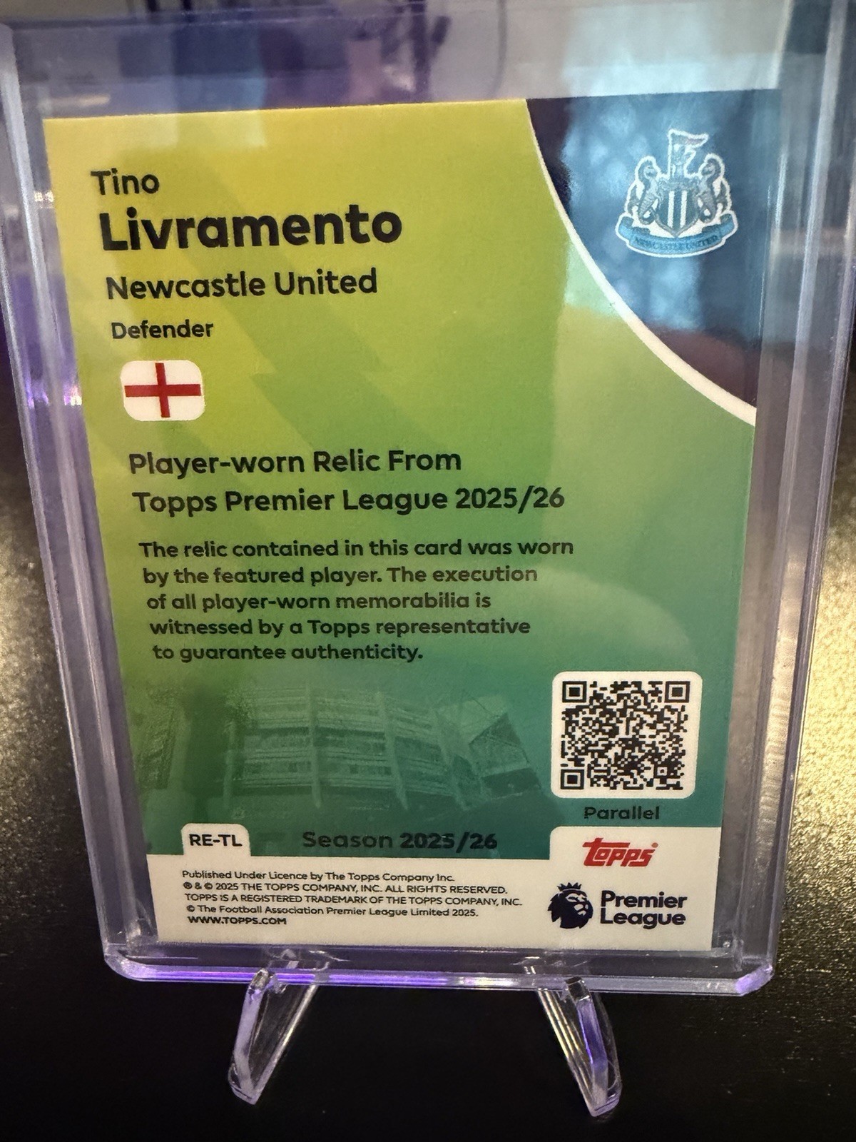 2025-26 Topps Premier League – Premier Relics Tino Livramento, Tino Livramento