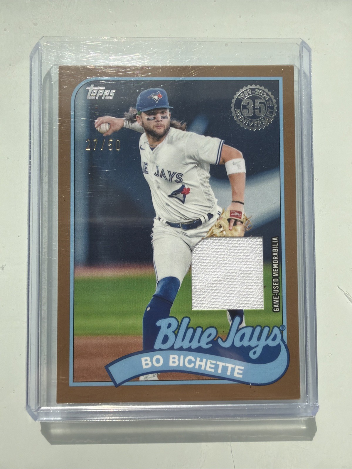 2024 Topps Series 1 – 1989 Topps Baseball Relics Bo Bichette #89BR-BB Gold /50