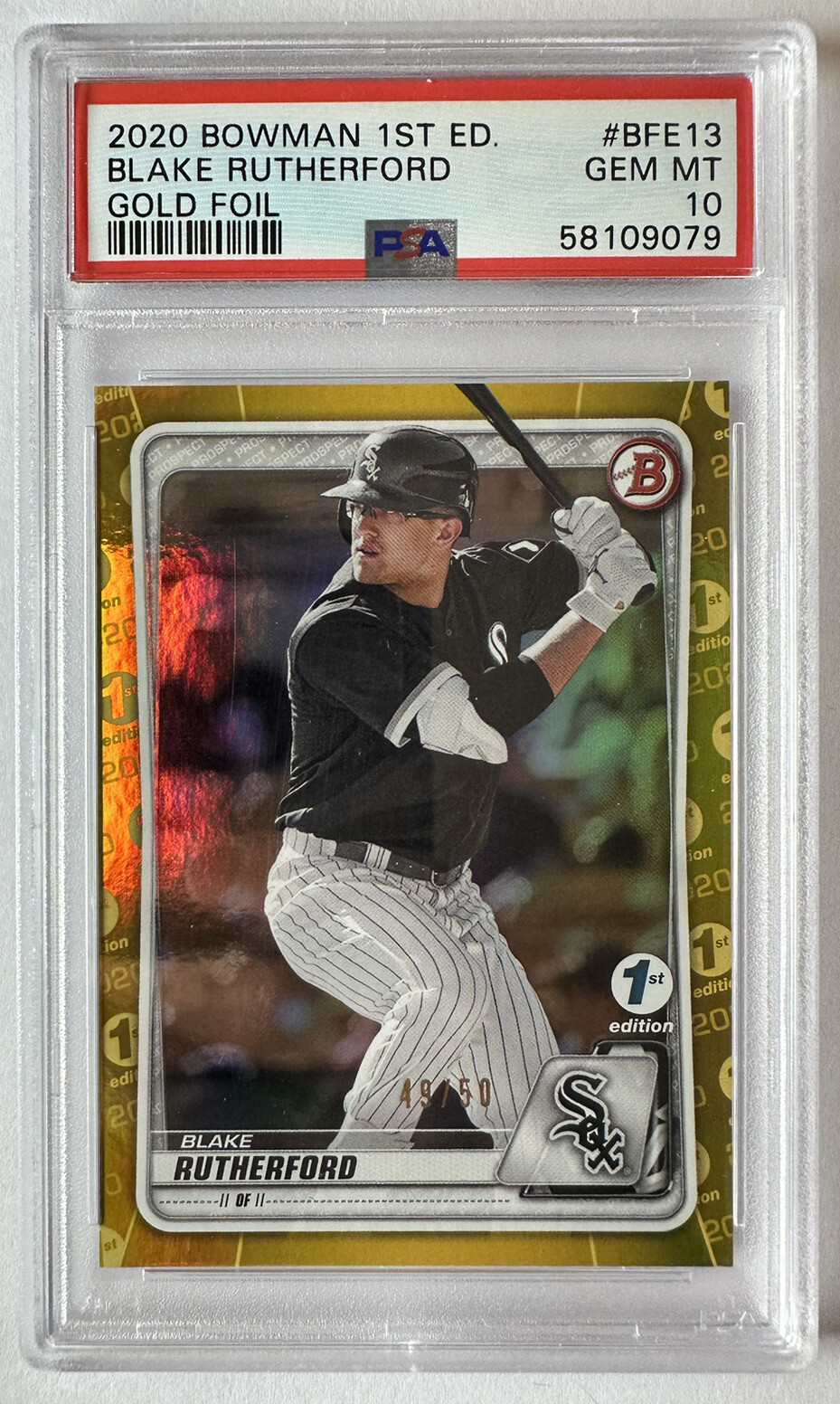 2020 Bowman First Edition Blake Rutherford 49 /50 Gold Foil PSA 10 – POP ONE