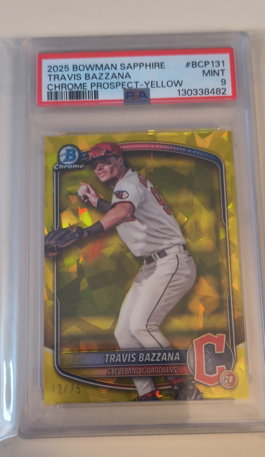 Travis Bazzana PSA 9 2025 Bowman Sapphire Yellow Refractor /75 RC #BCP-131