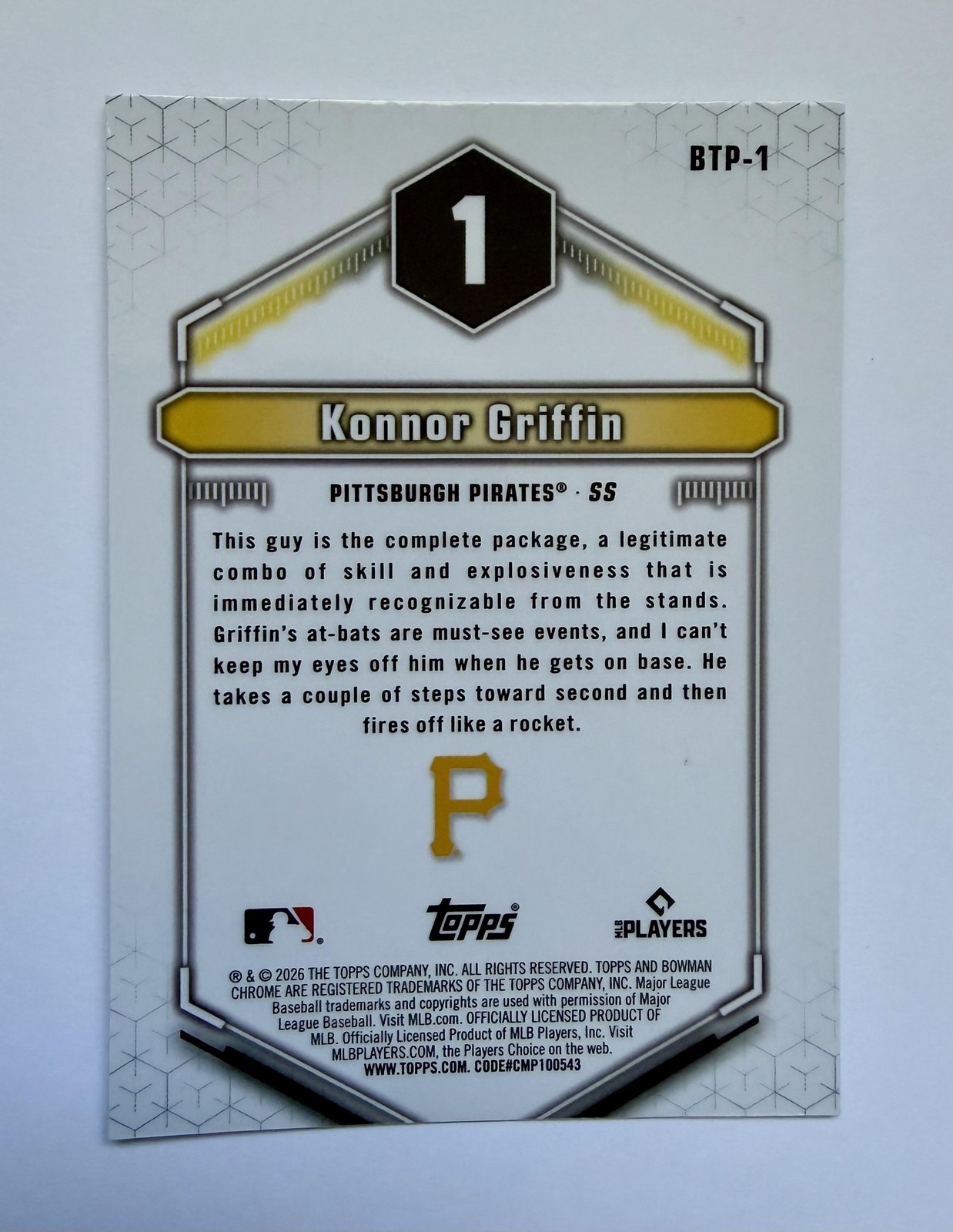 Konnor Griffin 2026 Bowman Scouts Top 100 Refractor #BTP-1 Pirates RC