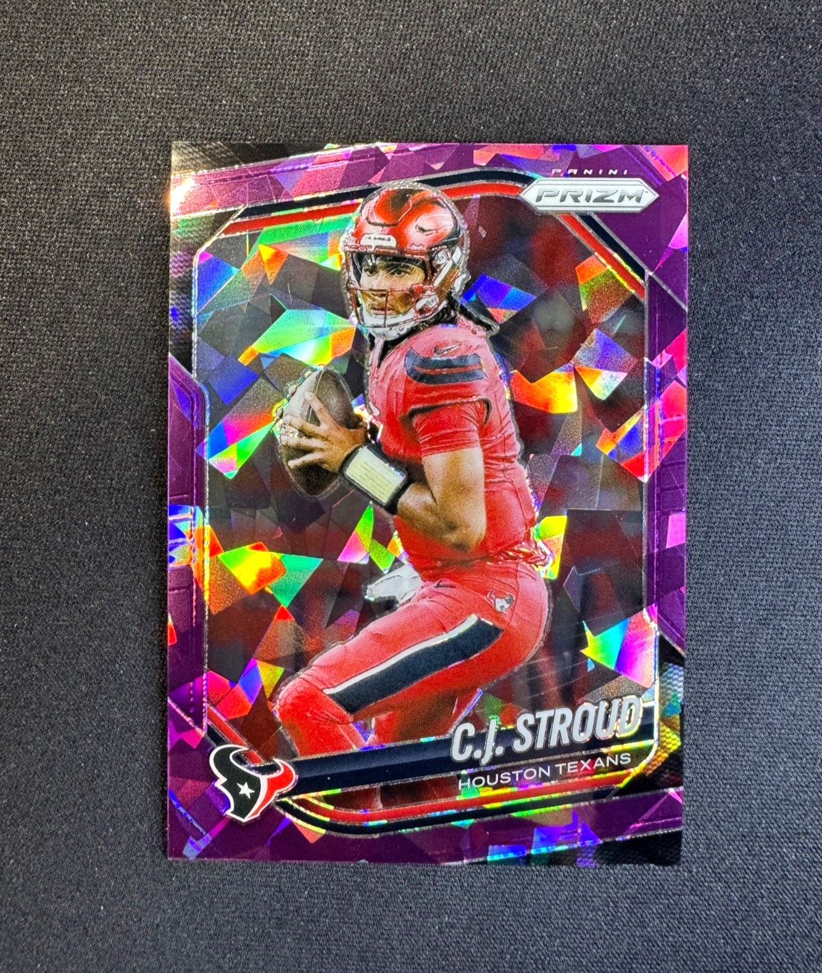 2025 Panini Prizm C.J. Stroud Purple Cracked Ice #143 Houston Texans #d 197/225