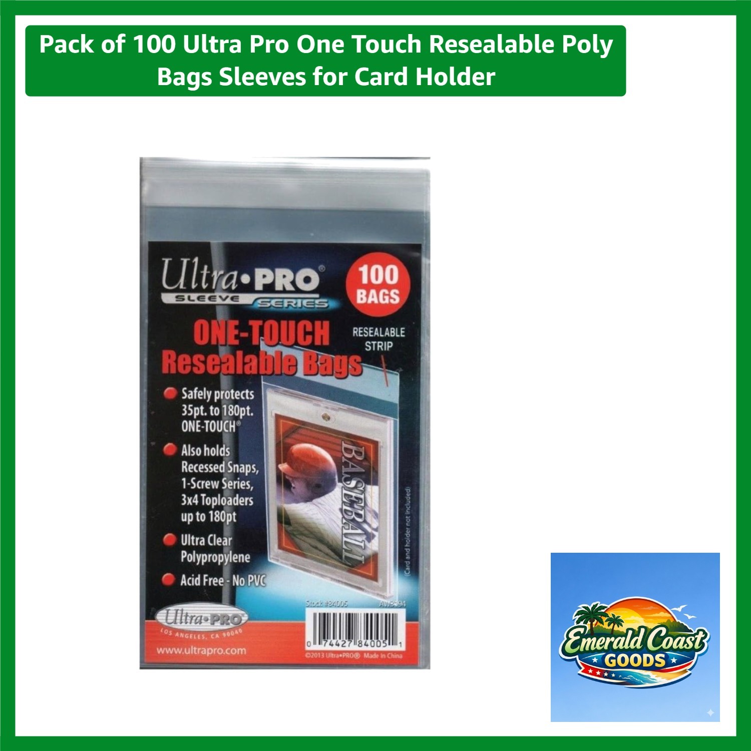 Pack of 100 One Touch Resealable Poly Bags Sleeves for Card Holder